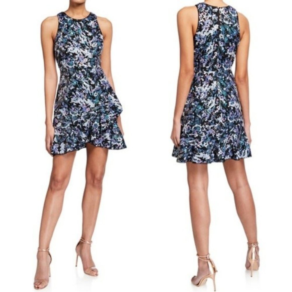 AIDAN MATTOX  Sequin A-Line Mini Halter Dress - Blue Pattern